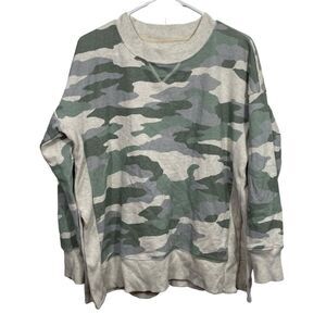 Aerie Green Camouflage Oversized Crewneck Sweater